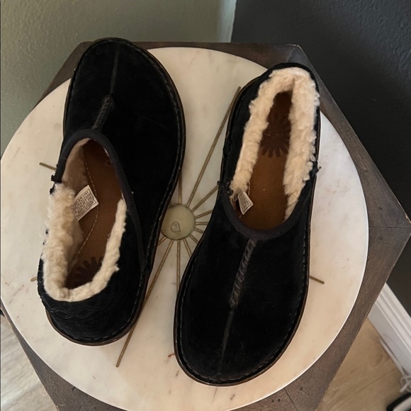 UGG Black Suede Shearling-Lined Slip-Ons - Picture 2 of 10